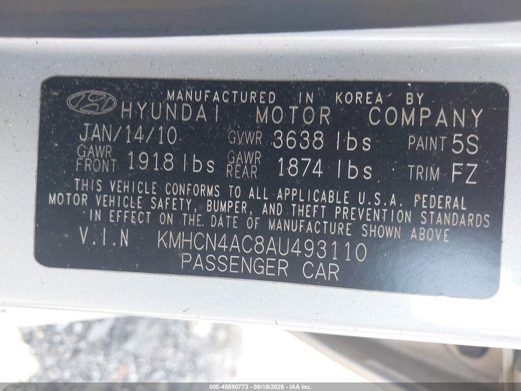 KMHCN4AC8AU493110 2010 HYUNDAI ACCENT photo no. 9