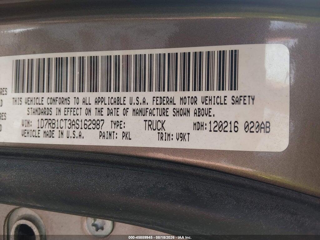 1D7RB1CT3AS162987 2010 DODGE RAM 1500 photo no. 9