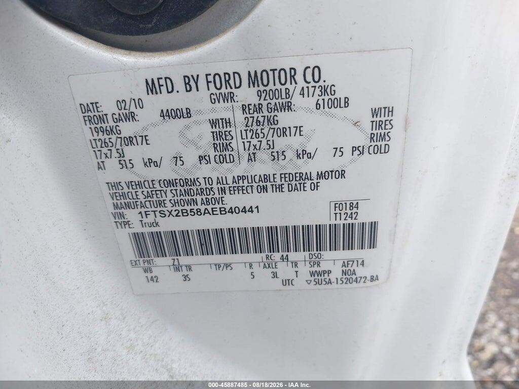 1FTSX2B58AEB40441 2010 FORD SUPER DUTY F-250 SRW photo no. 9