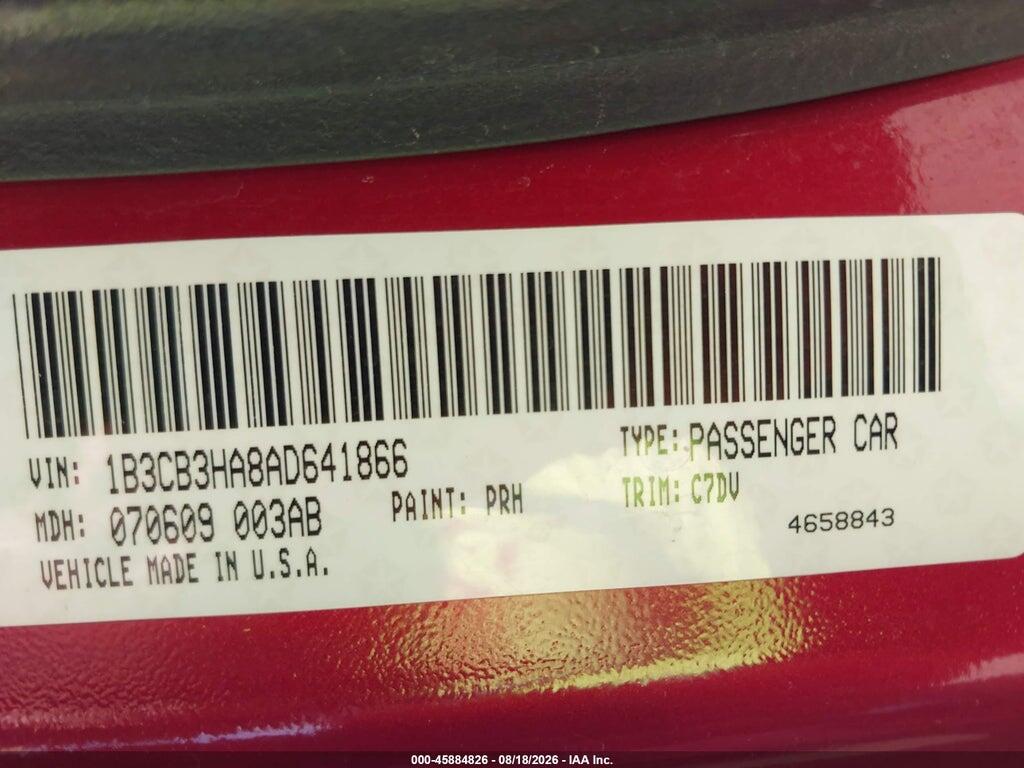 1B3CB3HA8AD641866 2010 DODGE CALIBER photo no. 9