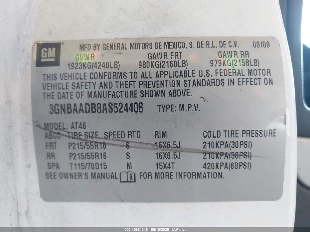 3GNBAADB8AS524408 2010 CHEVROLET HHR photo no. 9