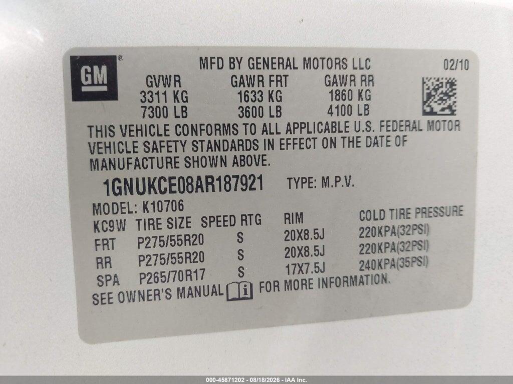 1GNUKCE08AR187921 2010 CHEVROLET TAHOE photo no. 9