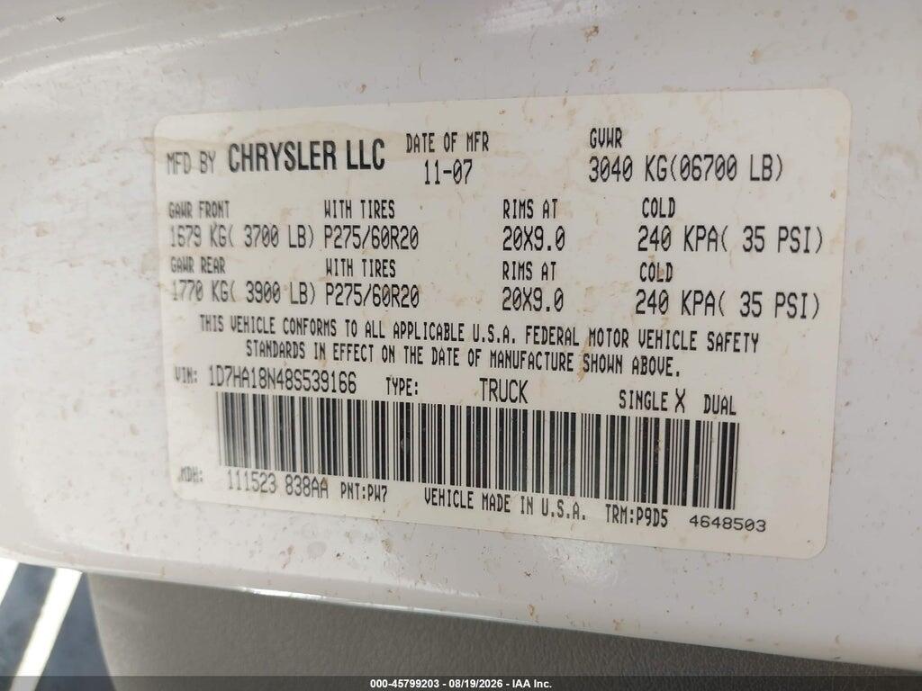 1D7HA18N48S539166 2008 DODGE RAM 1500 photo no. 9