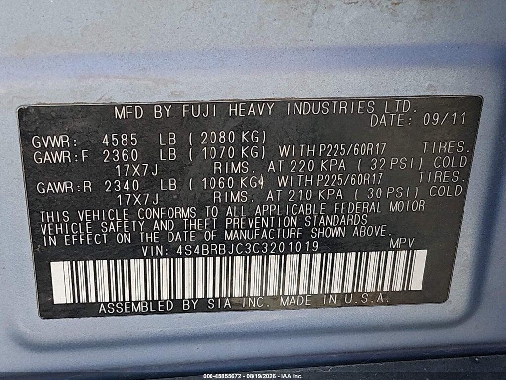 4S4BRBJC3C3201019 2012 SUBARU OUTBACK photo no. 9