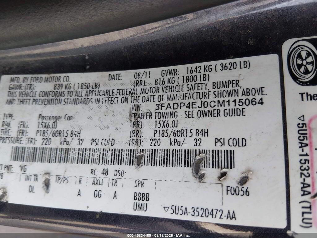 3FADP4EJ0CM115064 2012 FORD FIESTA photo no. 9