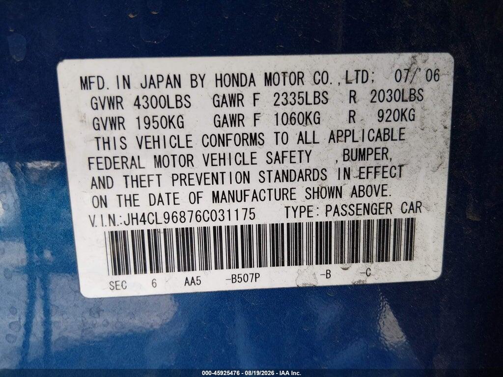 JH4CL96876C031175 2006 ACURA TSX photo no. 9