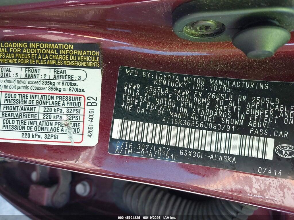 4T1BK36B56U083791 2006 TOYOTA AVALON photo no. 9