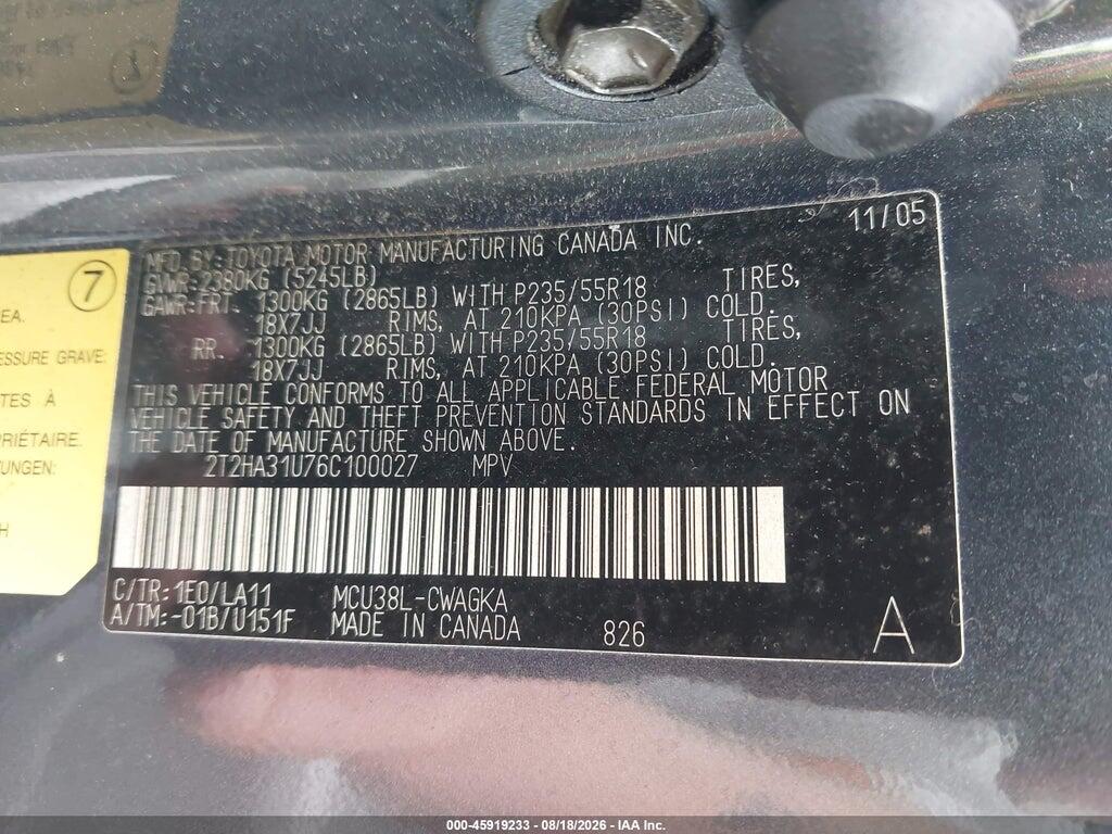 2T2HA31U76C100027 2006 LEXUS RX 330 photo no. 9