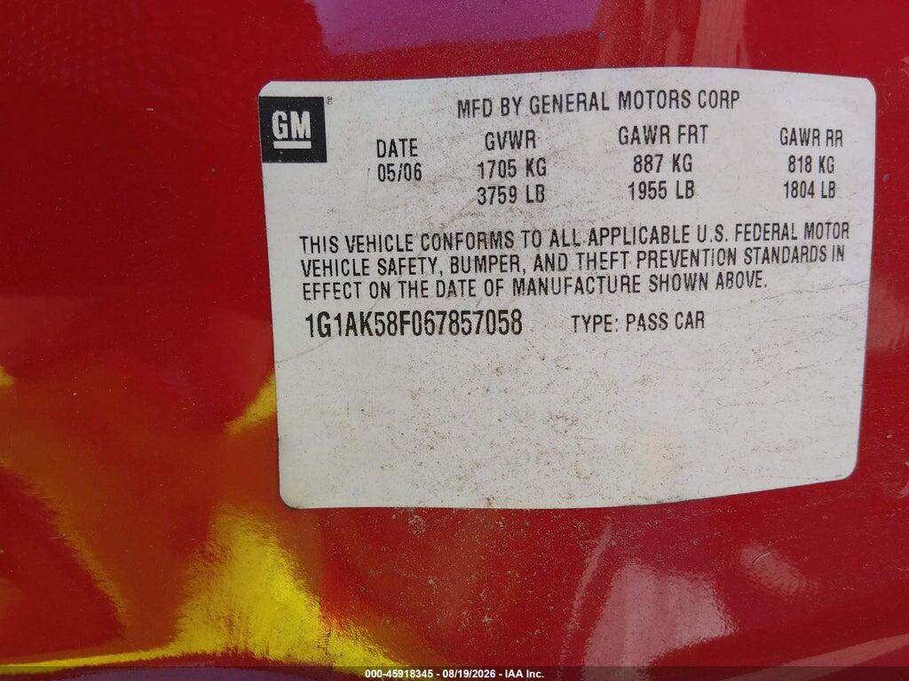 1G1AK58F067857058 2006 CHEVROLET COBALT photo no. 9