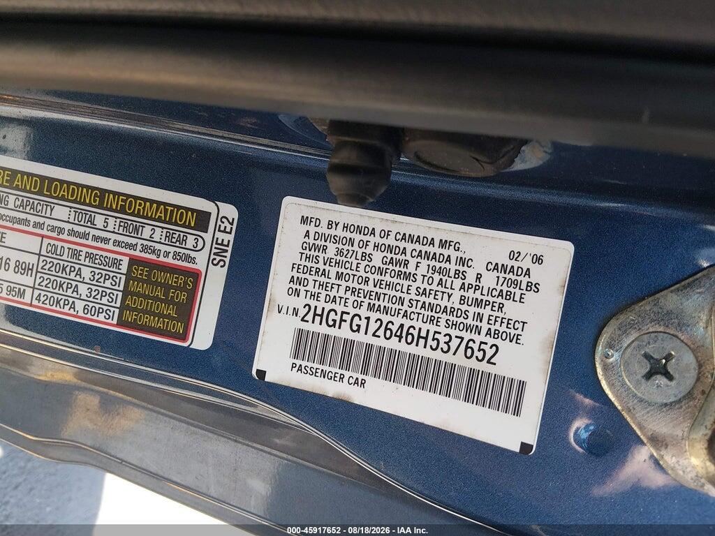 2HGFG12646H537652 2006 HONDA CIVIC photo no. 9