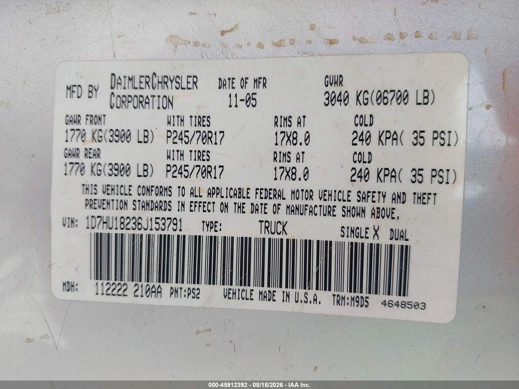 1D7HU18236J153791 2006 DODGE RAM 1500 photo no. 9