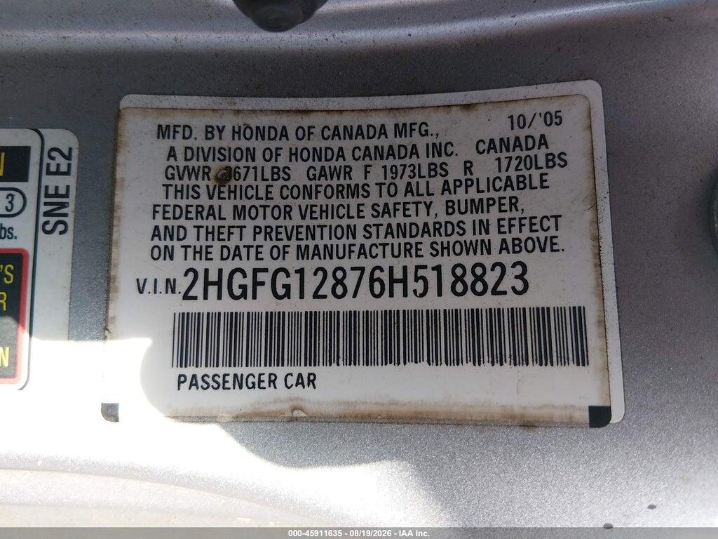 2HGFG12876H518823 2006 HONDA CIVIC photo no. 9
