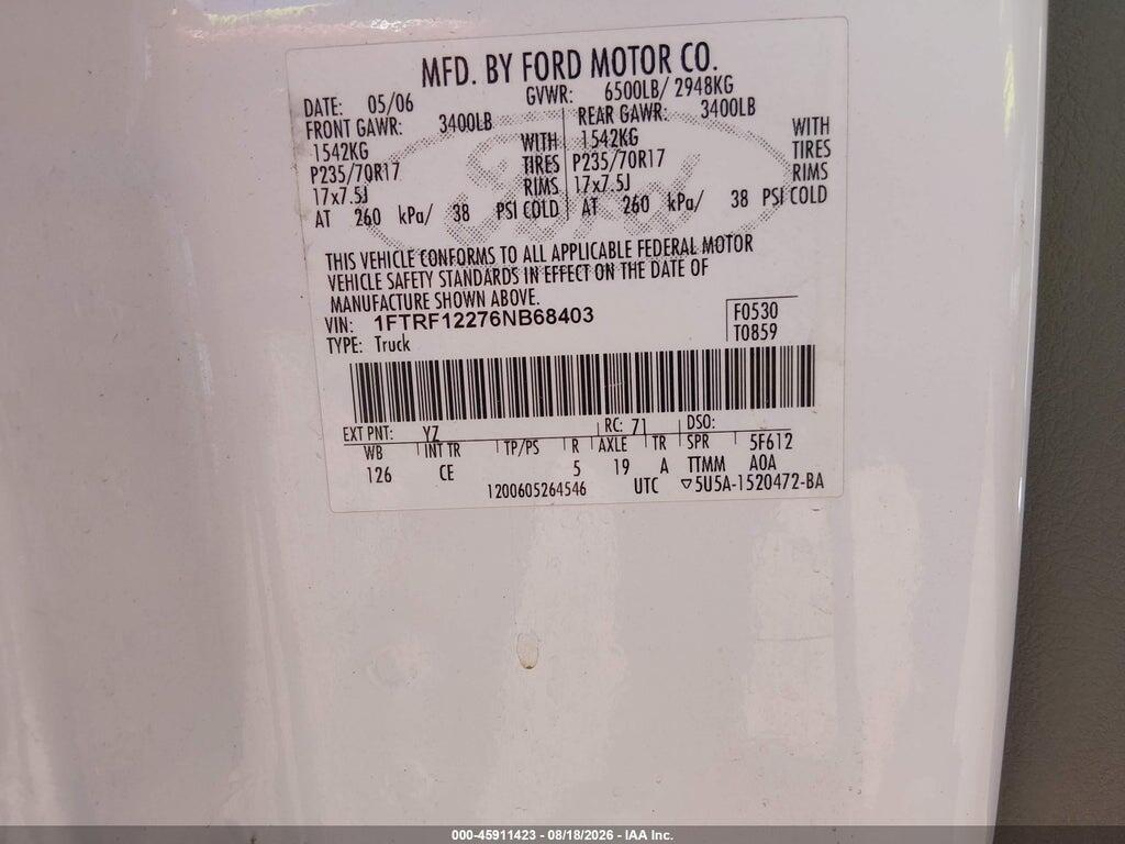 1FTRF12276NB68403 2006 FORD F-150 photo no. 9