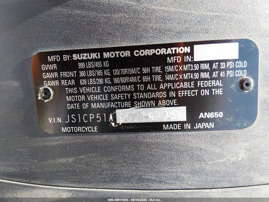 JS1CP51A562102589 2006 SUZUKI AN650 photo no. 10