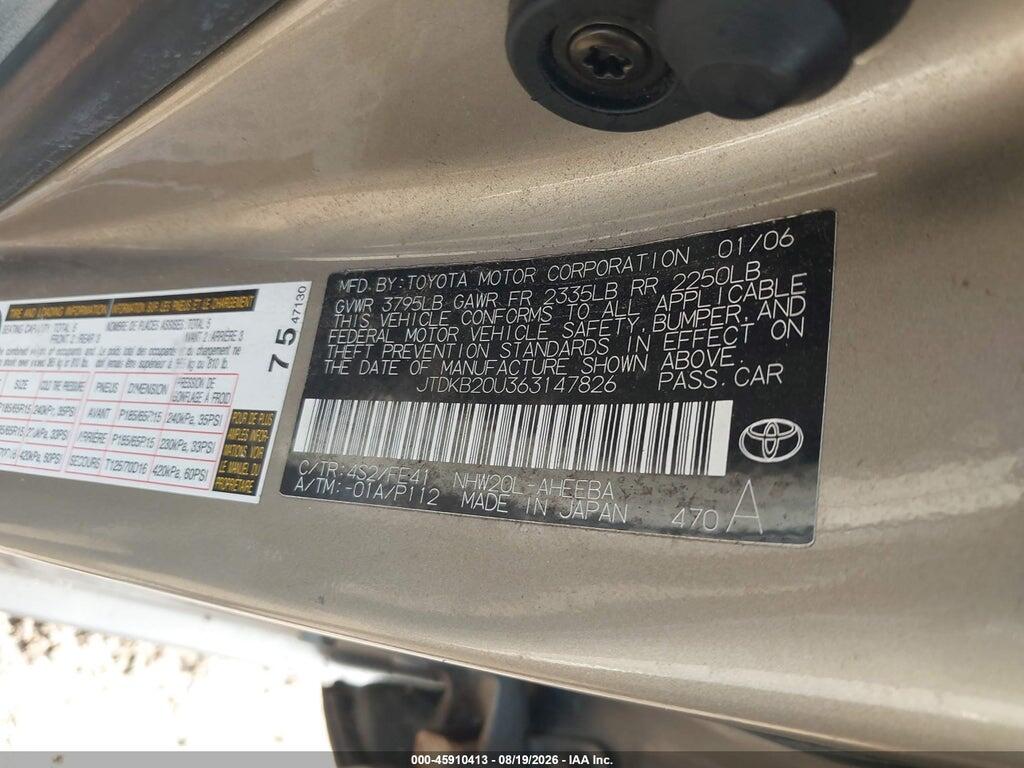 JTDKB20U363147826 2006 TOYOTA PRIUS photo no. 9