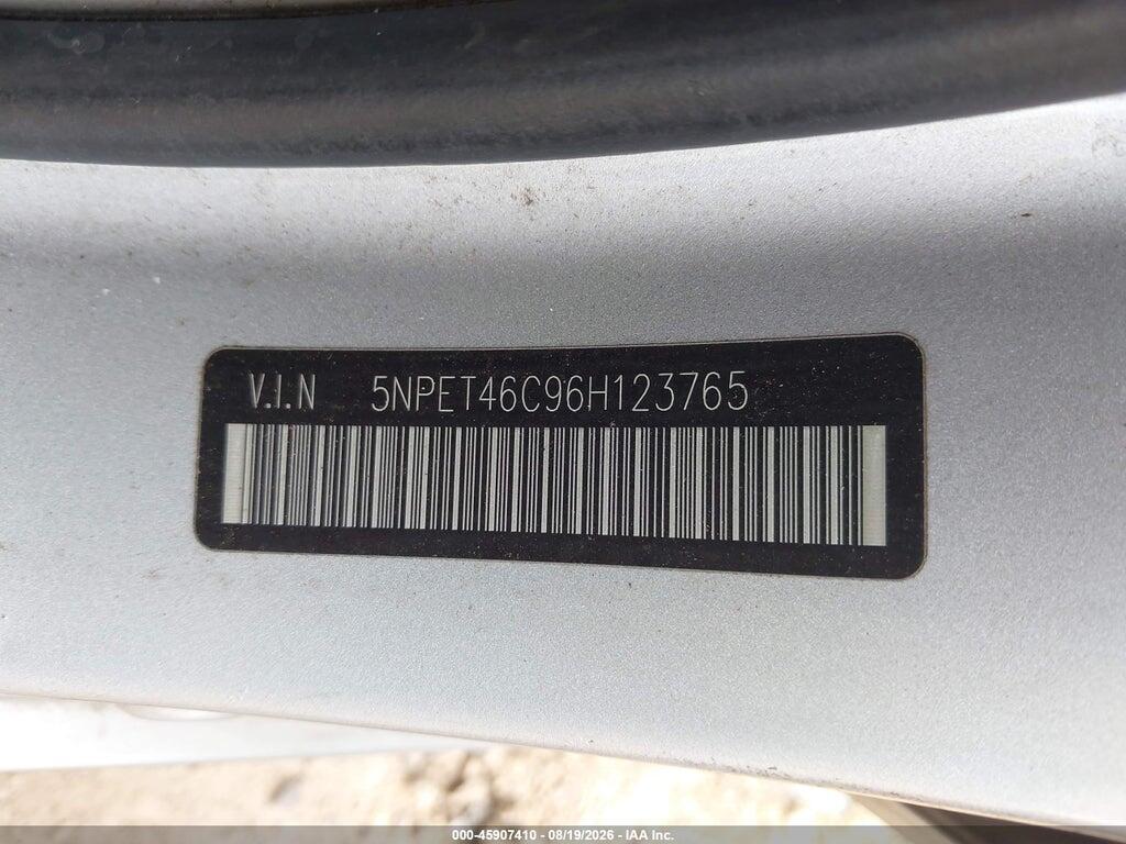5NPET46C96H123765 2006 HYUNDAI SONATA photo no. 9
