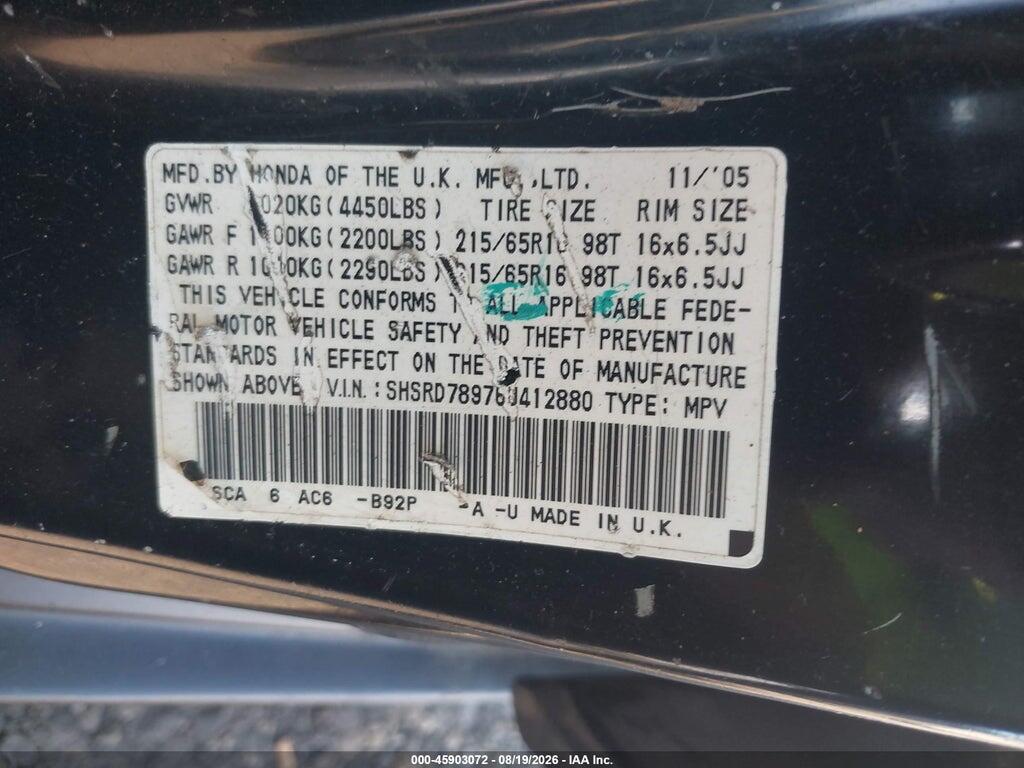 SHSRD78976U412880 2006 HONDA CR-V photo no. 9