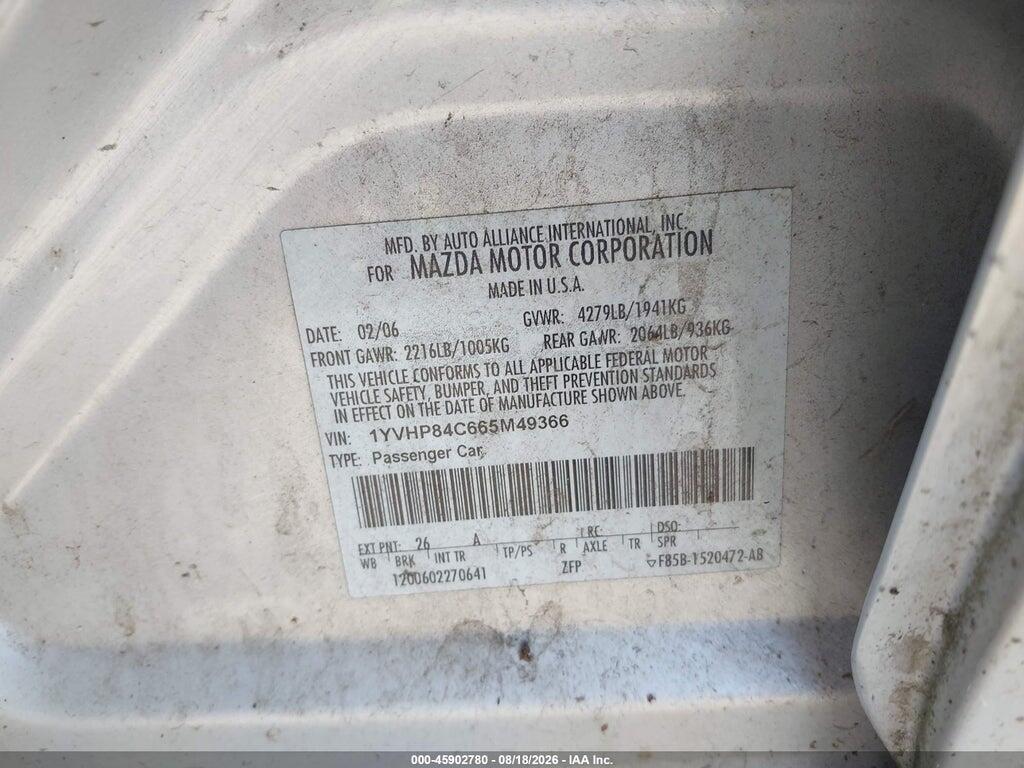 1YVHP84C665M49366 2006 MAZDA MAZDA6 photo no. 9