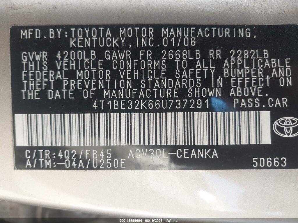 4T1BE32K66U737291 2006 TOYOTA CAMRY photo no. 9