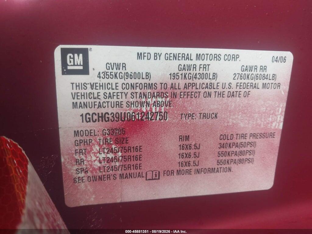 1GCHG39U061242750 2006 CHEVROLET EXPRESS CARGO VAN photo no. 9