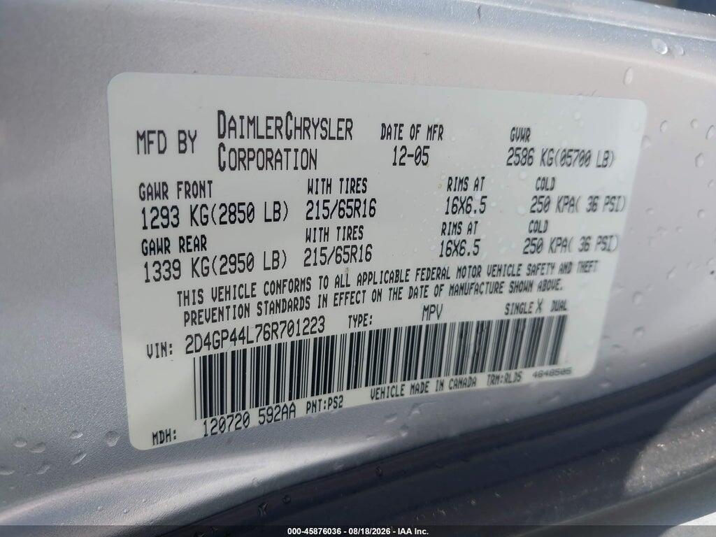 2D4GP44L76R701223 2006 DODGE GRAND CARAVAN photo no. 9