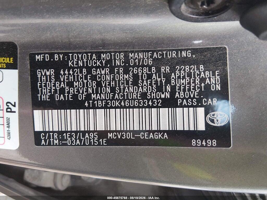 4T1BF30K46U633432 2006 TOYOTA CAMRY photo no. 9