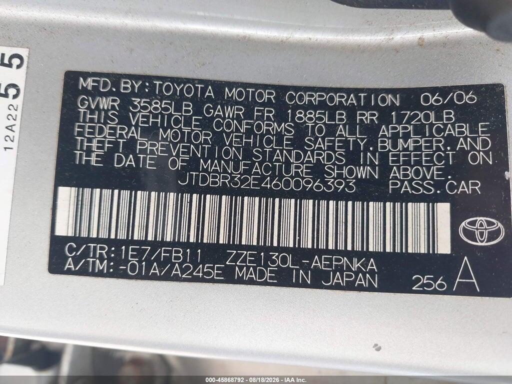 JTDBR32E460096393 2006 TOYOTA COROLLA photo no. 9