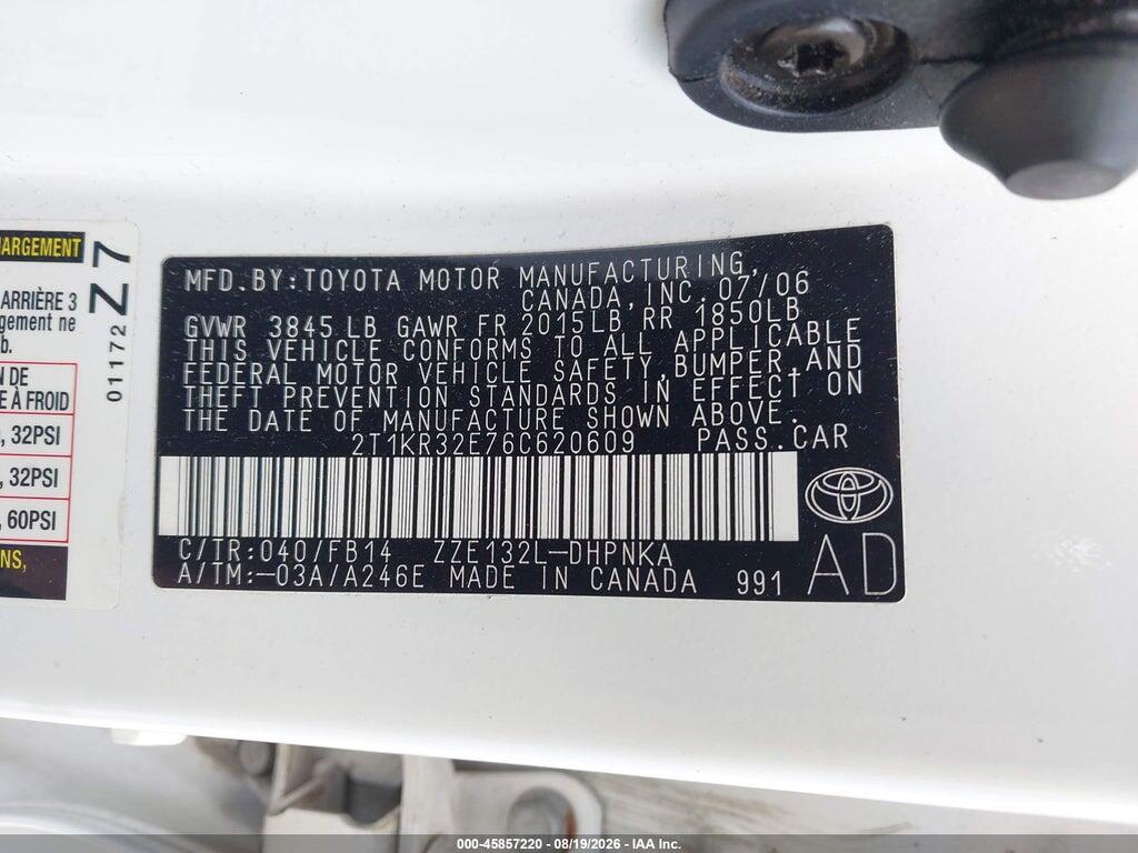2T1KR32E76C620609 2006 TOYOTA MATRIX photo no. 9