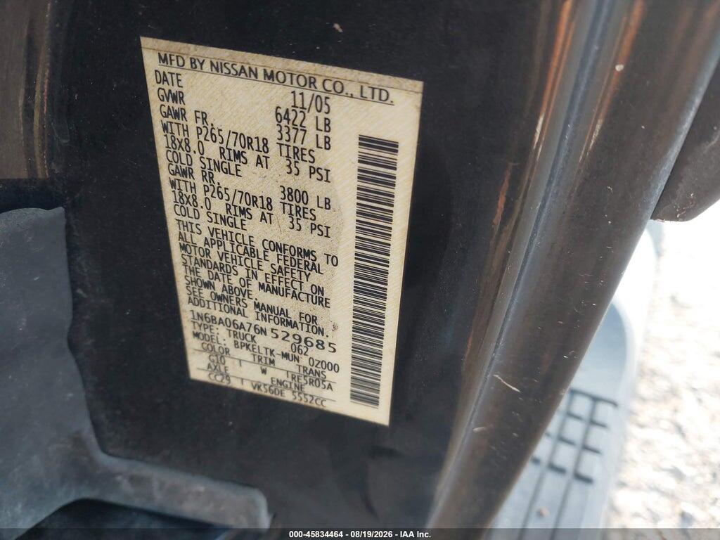 1N6BA06A76N529685 2006 NISSAN TITAN photo no. 9