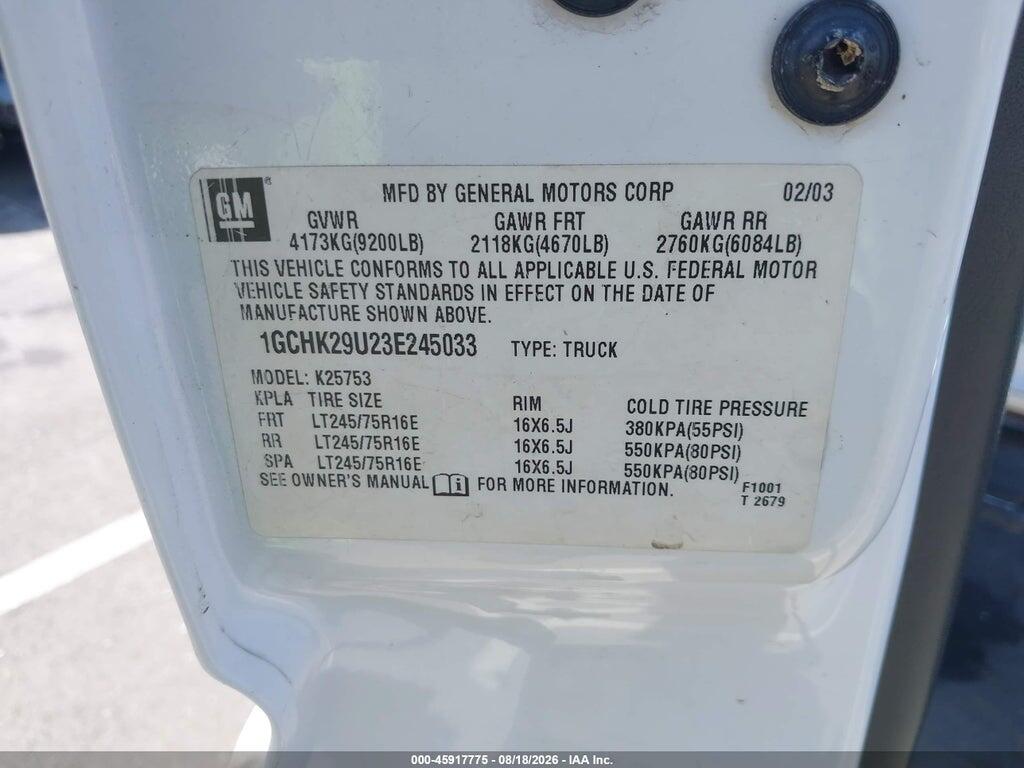 1GCHK29U23E245033 2003 CHEVROLET SILVERADO 2500HD photo no. 9
