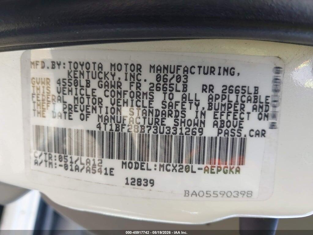 4T1BF28B73U331269 2003 TOYOTA AVALON photo no. 9