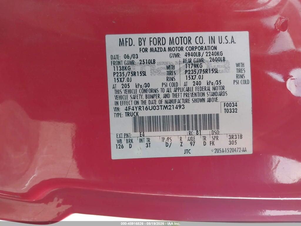4F4YR16U03TM21493 2003 MAZDA B3000 photo no. 9