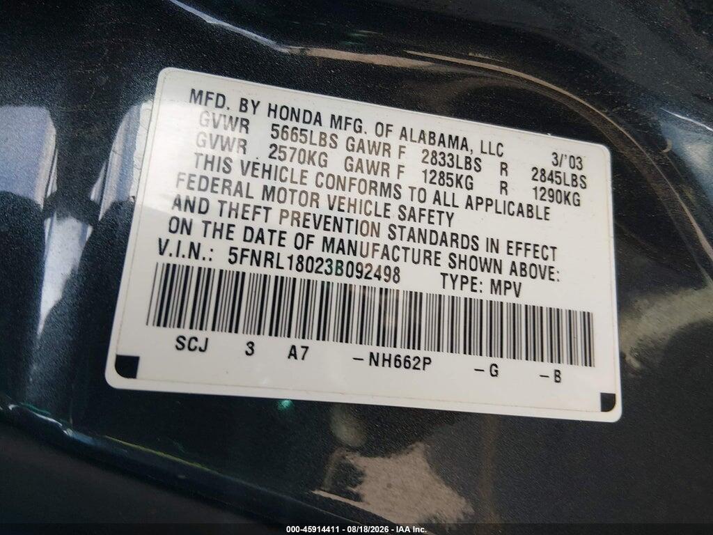5FNRL18023B092498 2003 HONDA ODYSSEY photo no. 9