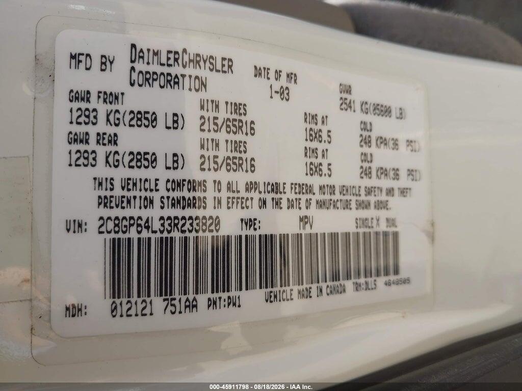 2C8GP64L33R233820 2003 CHRYSLER TOWN & COUNTRY photo no. 9