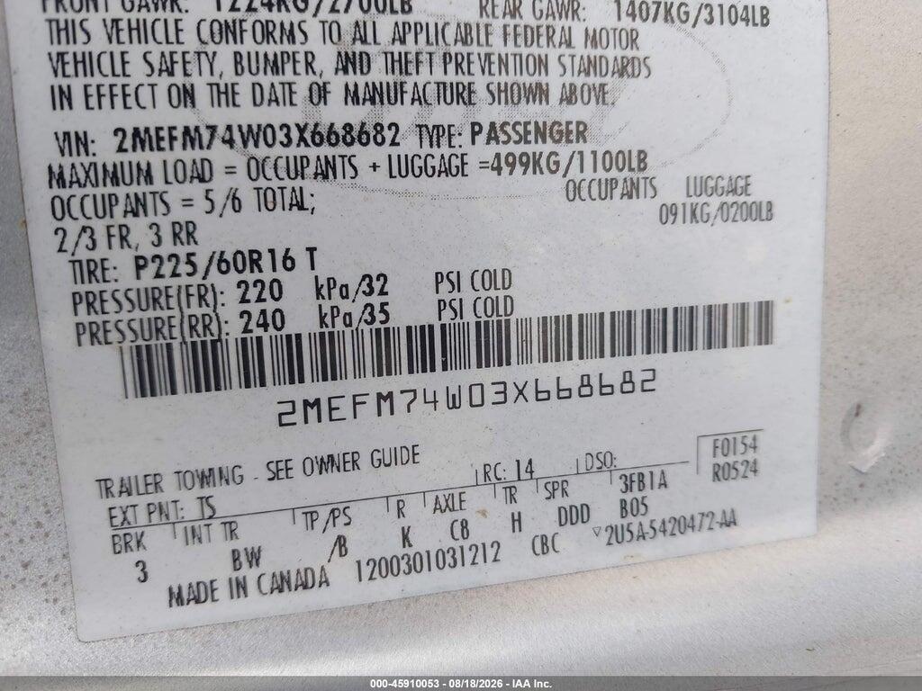 2MEFM74W03X668682 2003 MERCURY GRAND MARQUIS photo no. 9
