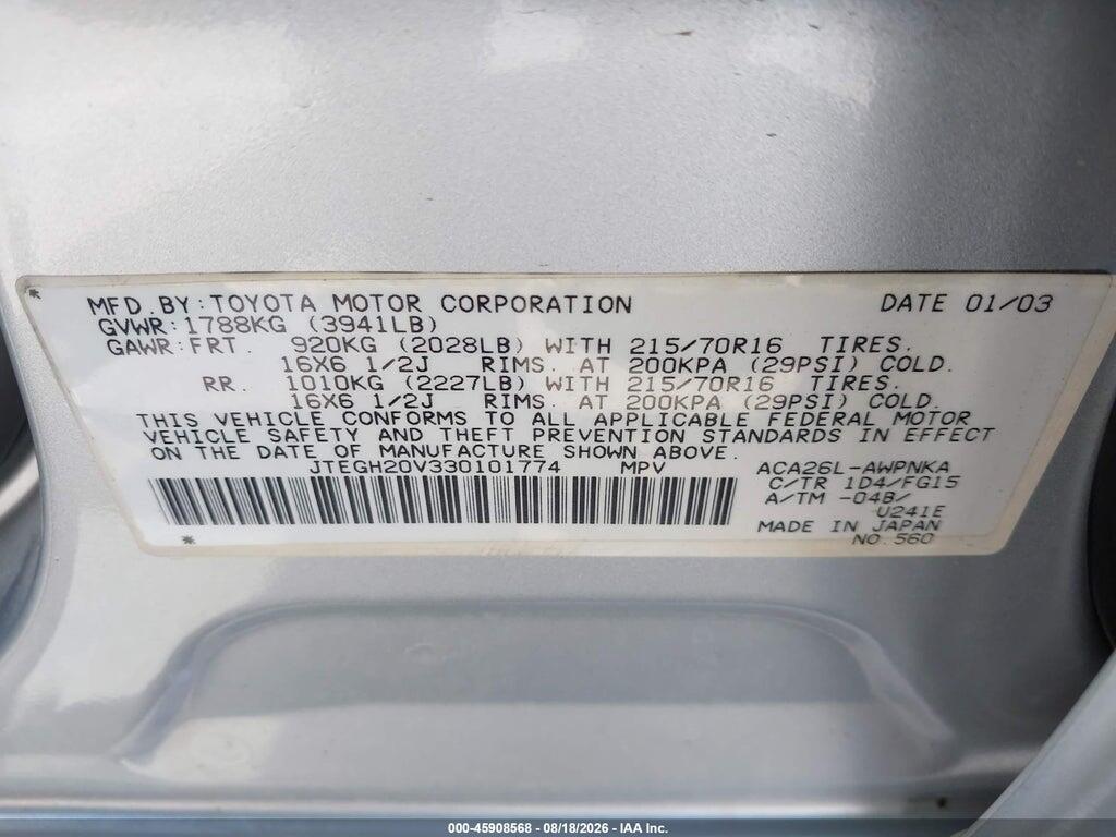 JTEGH20V330101774 2003 TOYOTA RAV4 photo no. 9