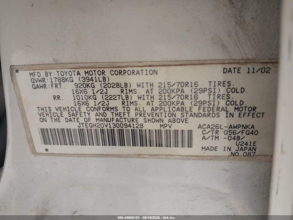 JTEGH20V130094128 2003 TOYOTA RAV4 photo no. 9