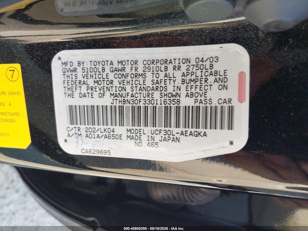 JTHBN30F330116358 2003 LEXUS LS 430 photo no. 9