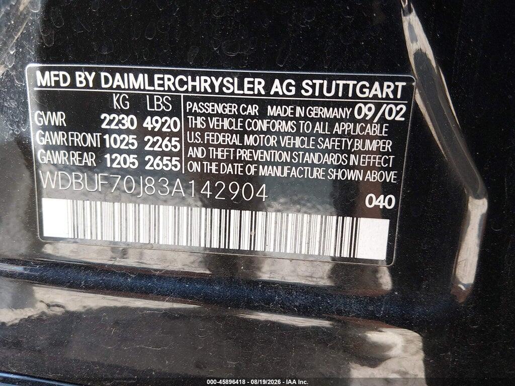 WDBUF70J83A142904 2003 MERCEDES-BENZ E 500 photo no. 9