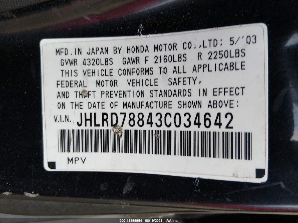JHLRD78843C034642 2003 HONDA CR-V photo no. 9