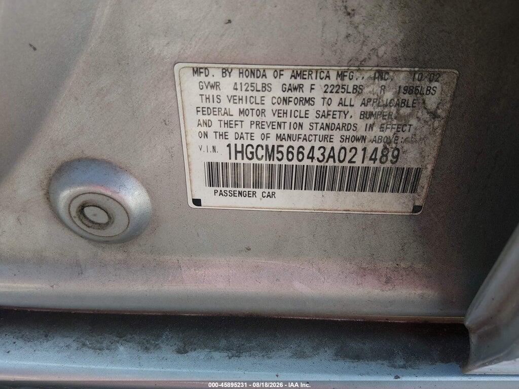 1HGCM56643A021489 2003 HONDA ACCORD photo no. 9