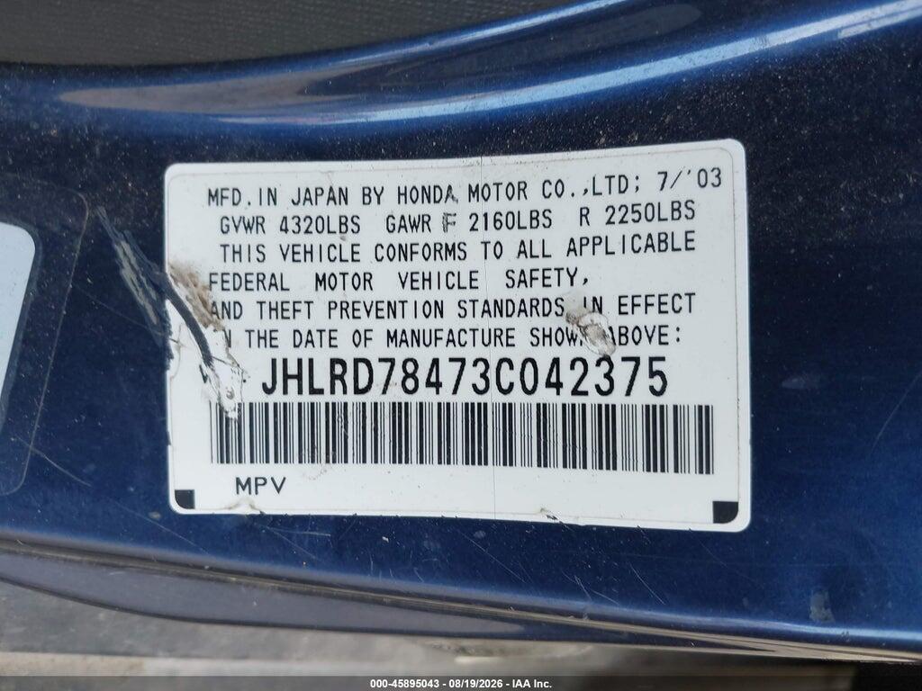 JHLRD78473C042375 2003 HONDA CR-V photo no. 9