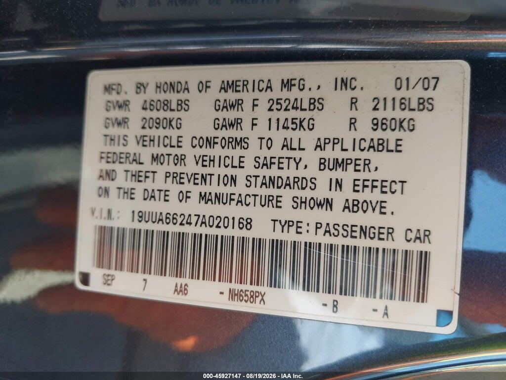 19UUA66247A020168 2007 ACURA TL photo no. 9