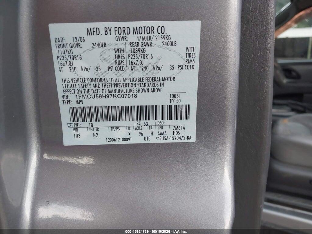 1FMCU59H97KC07018 2007 FORD ESCAPE HYBRID photo no. 9