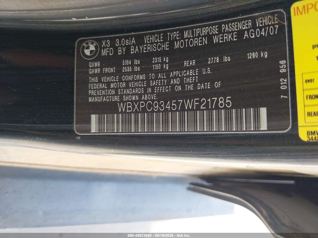 WBXPC93457WF21785 2007 BMW X3 photo no. 9