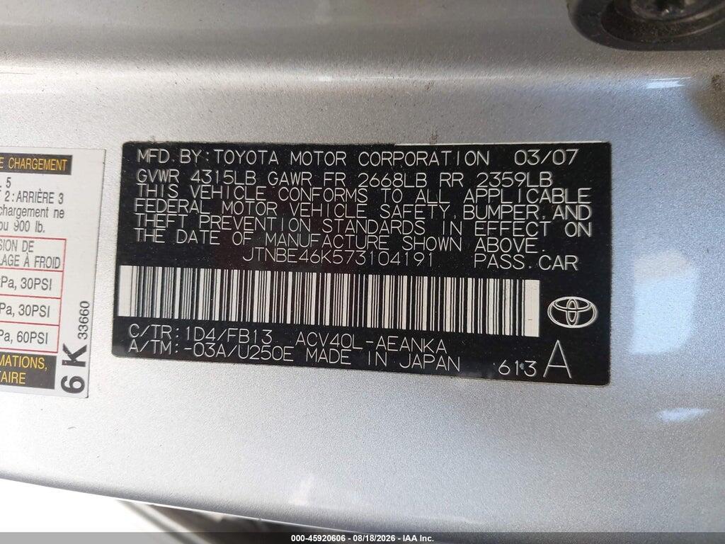 JTNBE46K573104191 2007 TOYOTA CAMRY photo no. 9