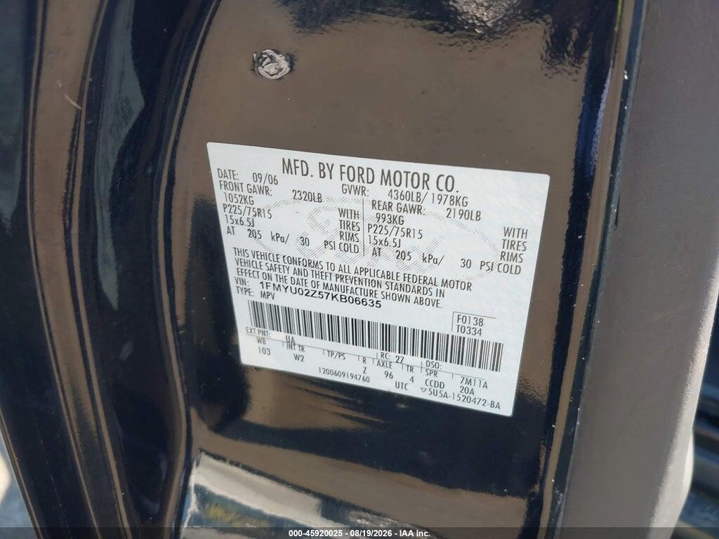 1FMYU02Z57KB06635 2007 FORD ESCAPE photo no. 9