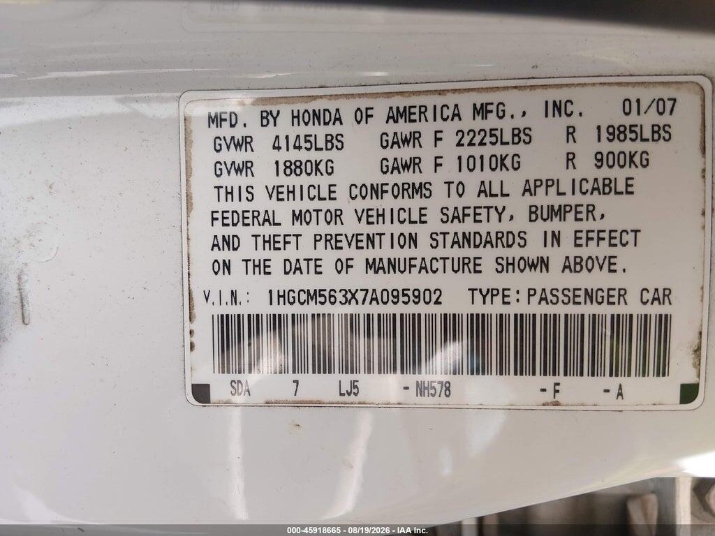1HGCM563X7A095902 2007 HONDA ACCORD photo no. 9