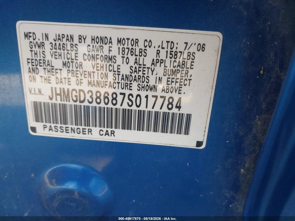JHMGD38687S017784 2007 HONDA FIT photo no. 9