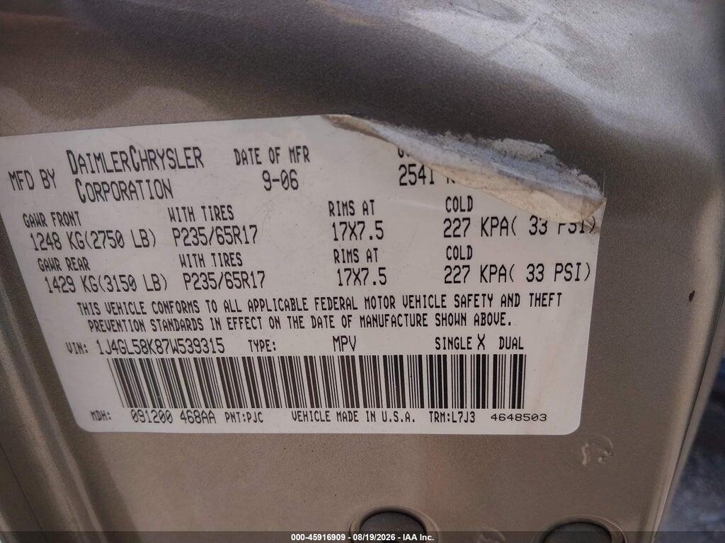 1J4GL58K87W539315 2007 JEEP LIBERTY photo no. 9